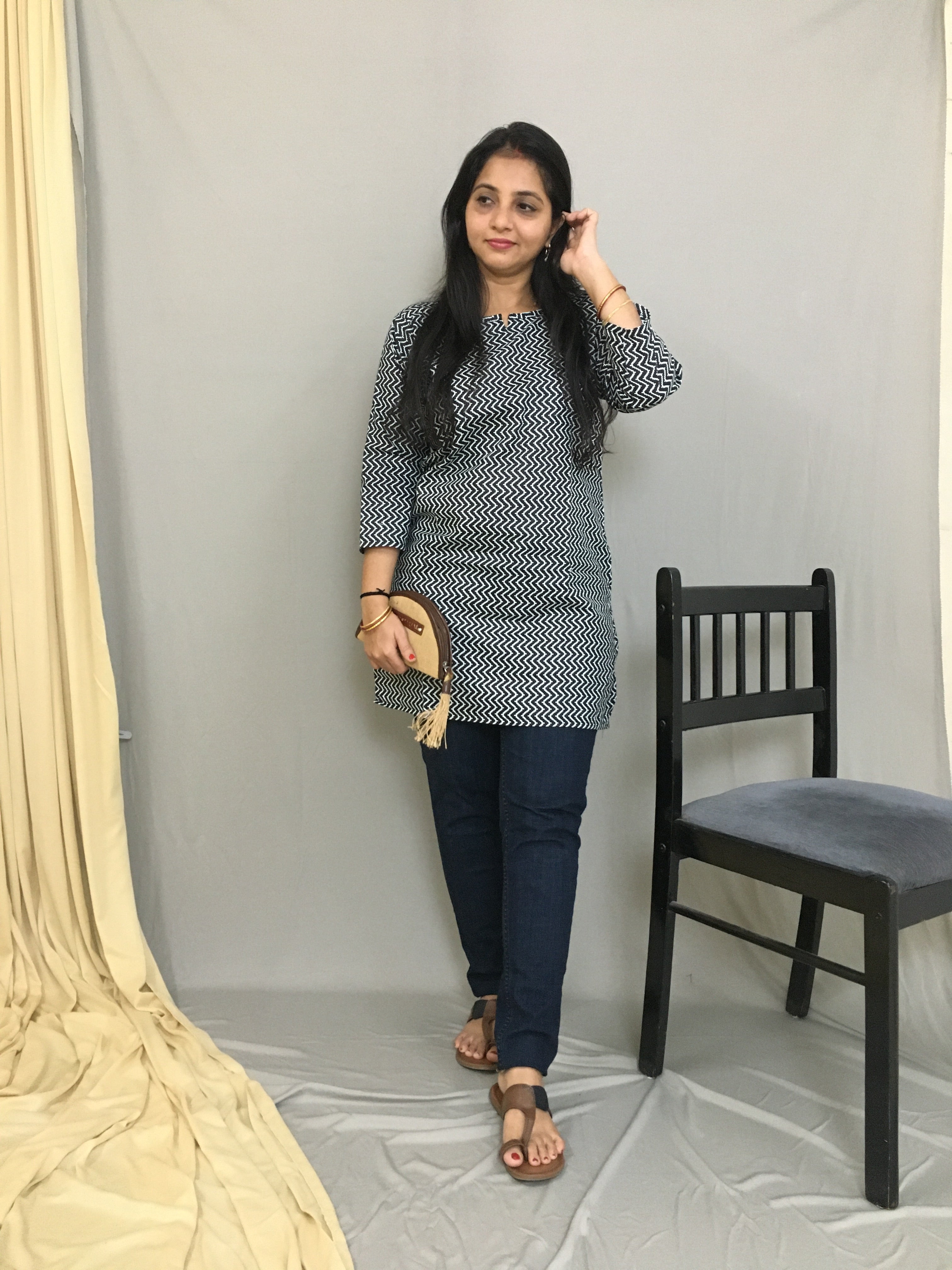 Black Short Anarkali Dress: Knee length kurti with churidar – B Anu Designs